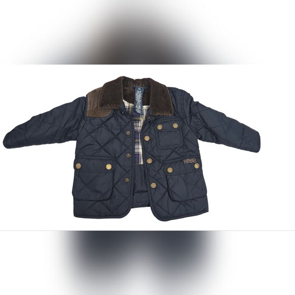 Toddler Polo Ralph Lauren Quilted Jacket 18M Navy Brown Corduroy Collar - Picture 6 of 9